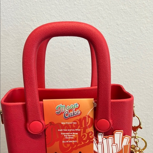 Red Mini Charm Tote with Checkered Crossbody Strap - Picture 10 of 14